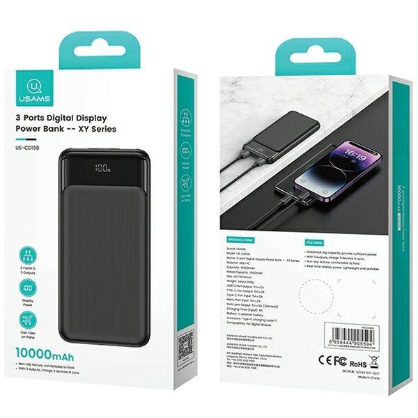 POWERBANK 10000MAH USAMS 10W 1C+2A CZARNY