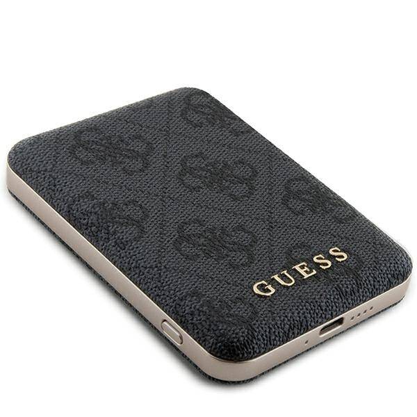 POWERBANK INDUKCYJNY 5000MAH 15W GUESS 4G LEATHER METAL LOGO MAGSAFE CZARNY