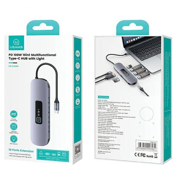 PRZEJŚCIÓWKA USAMS HUB ADAPTER 10w1 3xUSB 3.0/TF/SD/ USB-C/HDMI/RJ45/VGA 100W