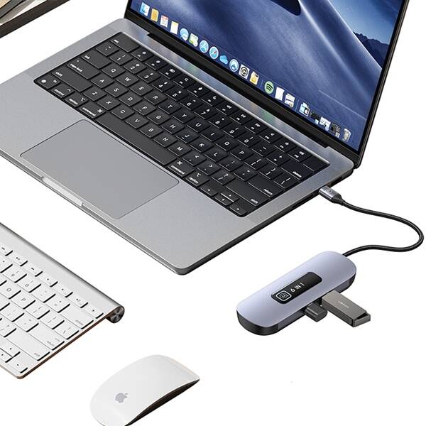 PRZEJŚCIÓWKA USAMS HUB ADAPTER 6W1 2xUSB 3.0/TF/SD/ USB-C/HDMI PD100W GREY