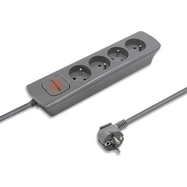 Qoltec Power Strip | Listwa Zasilająca na 4 Gniazda 1.8M 16A 3680W - GREY