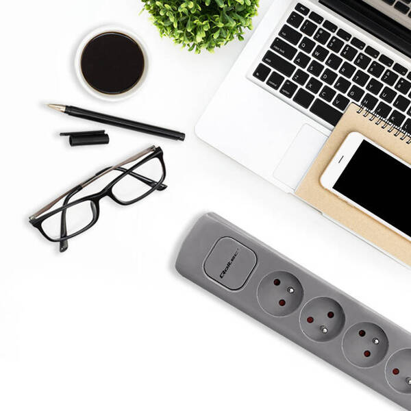 Qoltec Power Strip | Listwa Zasilająca na 4 Gniazda 1.8M 16A 3680W - GREY