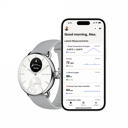 SMARTWATCH ZEGAREK WITHINGS SCANWATCH 2  EKG POMIAR PULSU SPO2 38MM BIAŁY