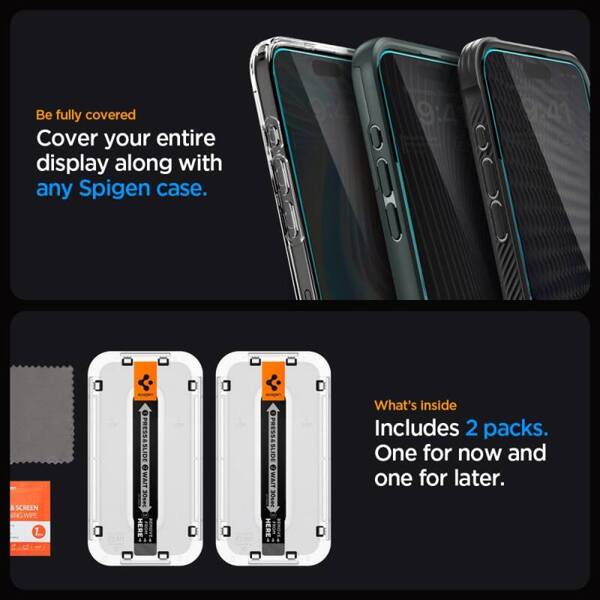 SZKŁO HARTOWANE SPIGEN GLAS.TR ”EZ FIT” 2-PACK IPHONE 15 PRO PRIVACY