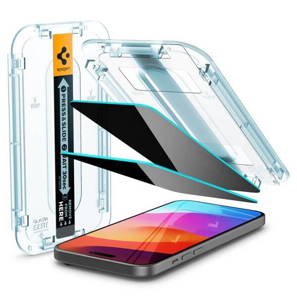 SZKŁO HARTOWANE SPIGEN GLAS.TR ”EZ FIT” 2-PACK IPHONE 15 PRO PRIVACY