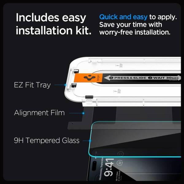 SZKŁO HARTOWANE SPIGEN GLAS.TR ”EZ FIT” 2-PACK IPHONE 15 PRO PRIVACY