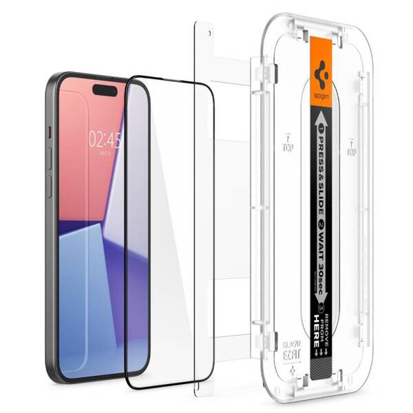 SZKŁO HARTOWANE SPIGEN GLAS.TR ”EZ FIT” FC 2-PACK IPHONE 15 BLACK