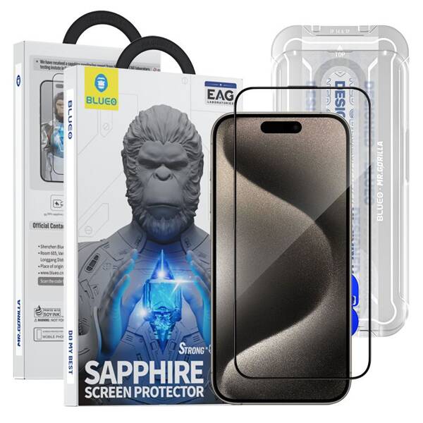 SZKŁO OCHRONNE BLUEO DO IPHONE 15 PRO MAX SAPPHIRE Z APLIKATOREM