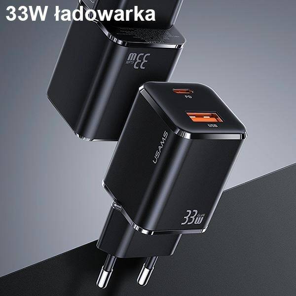 SZYBKA ŁADOWARKA SIECIOWA USAMS 1xUSB-C+1xUSB 33W  + KABEL USB-C/ LIGHTNING