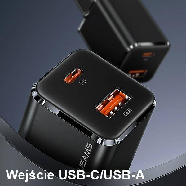 SZYBKA ŁADOWARKA SIECIOWA USAMS 1xUSB-C+1xUSB 33W  + KABEL USB-C/ LIGHTNING