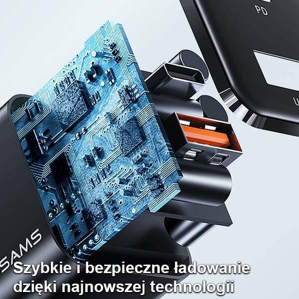 SZYBKA ŁADOWARKA SIECIOWA USAMS 1xUSB-C+1xUSB 33W  + KABEL USB-C/ LIGHTNING