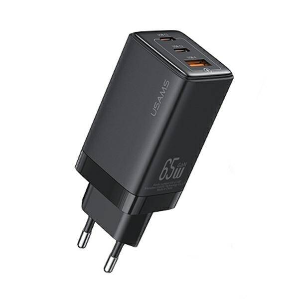 SZYBKA ŁADOWARKA SIECIOWA USAMS 2xUSB-C+1xUSB 65W BLACK