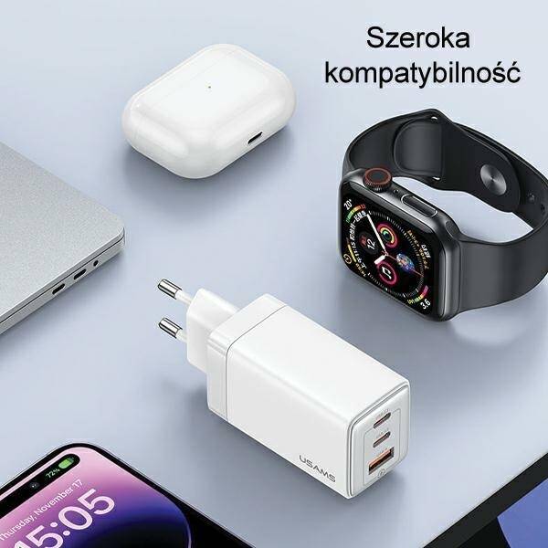 SZYBKA ŁADOWARKA SIECIOWA USAMS 2xUSB-C+1xUSB 65W BLACK