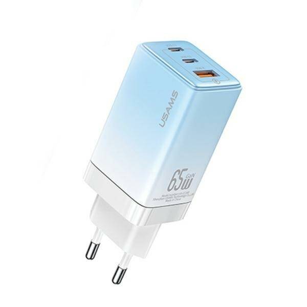 SZYBKA ŁADOWARKA SIECIOWA USAMS 2xUSB-C+1xUSB 65W BLUE