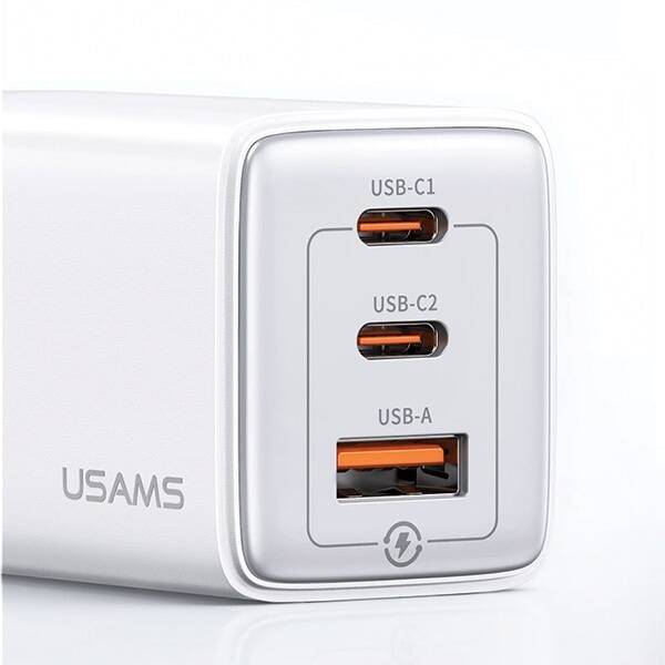 SZYBKA ŁADOWARKA SIECIOWA USAMS 2xUSB-C+1xUSB 65W BLUE