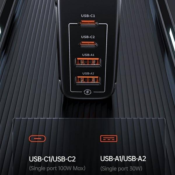 SZYBKA ŁADOWARKA SIECIOWA USAMS 2xUSB-C+2xUSB T44 100W BLACK