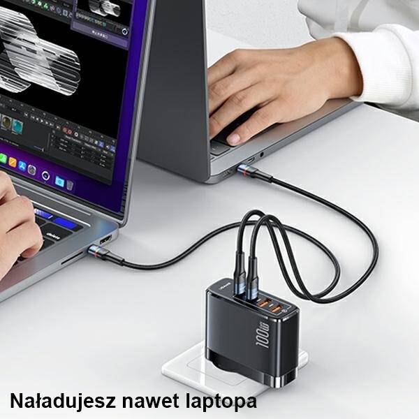 SZYBKA ŁADOWARKA SIECIOWA USAMS 2xUSB-C+2xUSB T44 100W BLACK