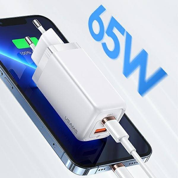 SZYBKA ŁADOWARKA SIECIOWA USAMS 65W 1xUSB-C+1xUSB T47 SUPER SI BLACK