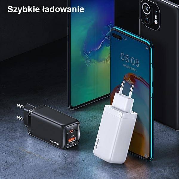 SZYBKA ŁADOWARKA SIECIOWA USAMS 65W 1xUSB-C+1xUSB T47 SUPER SI BLACK