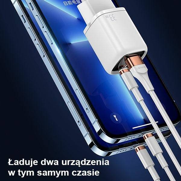 SZYBKA ŁADOWARKA SIECIOWA USAMSUSB-C+1xUSB 33W + KABEL USB-C/ LIGHTNING