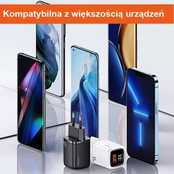 SZYBKA ŁADOWARKA SIECIOWA USAMSUSB-C+1xUSB 33W + KABEL USB-C/ LIGHTNING