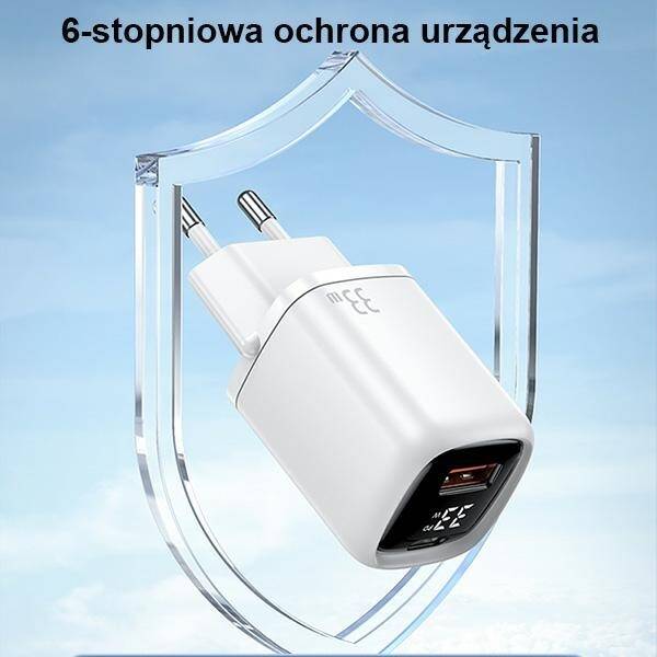 SZYBKA ŁADOWARKA SIECIOWA USAMSUSB-C+1xUSB 33W + KABEL USB-C/ LIGHTNING