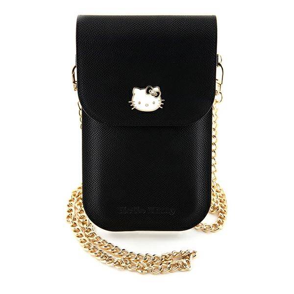 TOREBKA NA SMARTFONA / TELEFON HELLO KITTY LEATHER METAL LOGO CHAIN BLACK