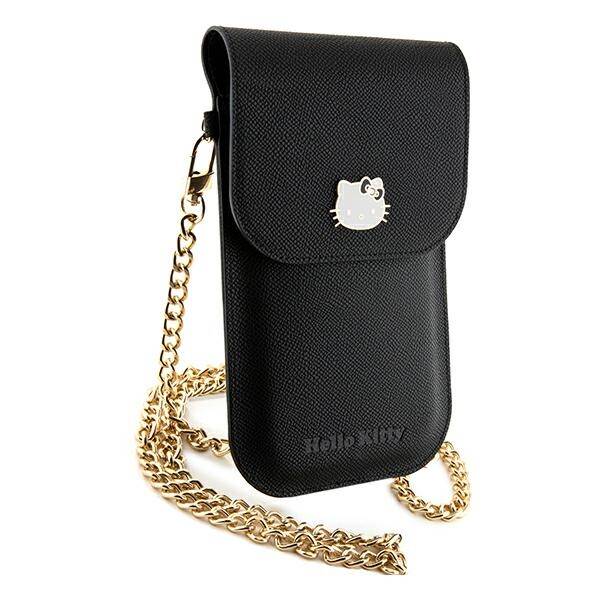 TOREBKA NA SMARTFONA / TELEFON HELLO KITTY LEATHER METAL LOGO CHAIN BLACK