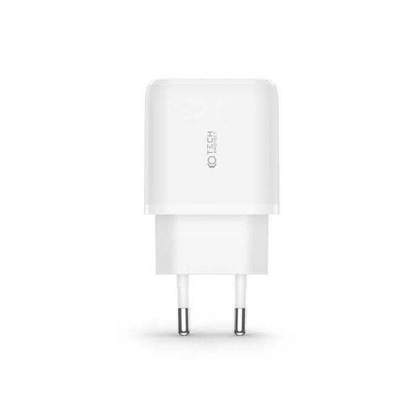 Tech-Protect C20W | Ładowarka Sieciowa USB-C+USB-A PD20W - WHITE