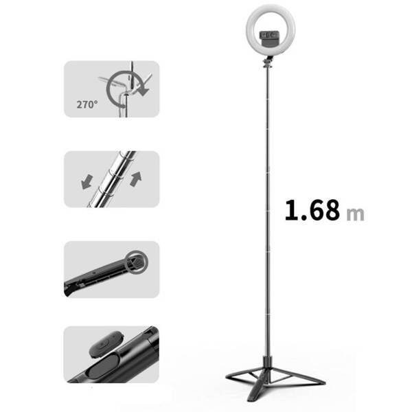 UCHWYT NA TELEFON STATYW Z LAMPĄ LED PIERŚCIENIOWA TRIPOD USAMS BLACK