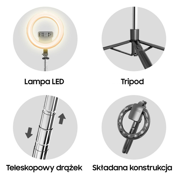 UCHWYT NA TELEFON STATYW Z LAMPĄ LED PIERŚCIENIOWA TRIPOD USAMS BLACK