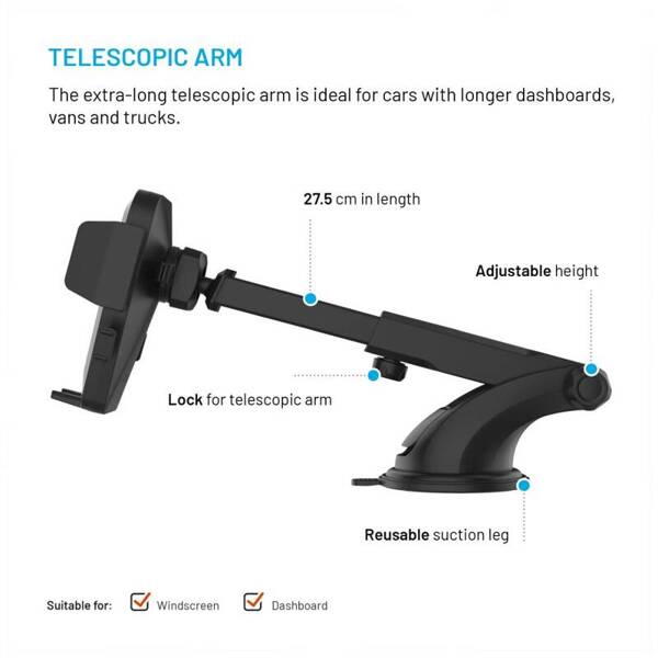 UCHWYT SAMOCHODOWY NA TELEFON DO SZYBY / DESKI FIXED ICONIQ UNIWERSALNY DŁUGI