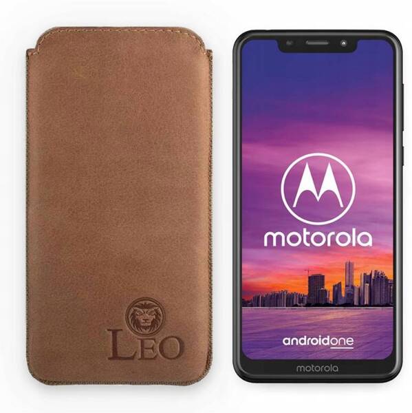 Wsuwka z naturalnej polskiej skóry LEO do Motorola One brązowa